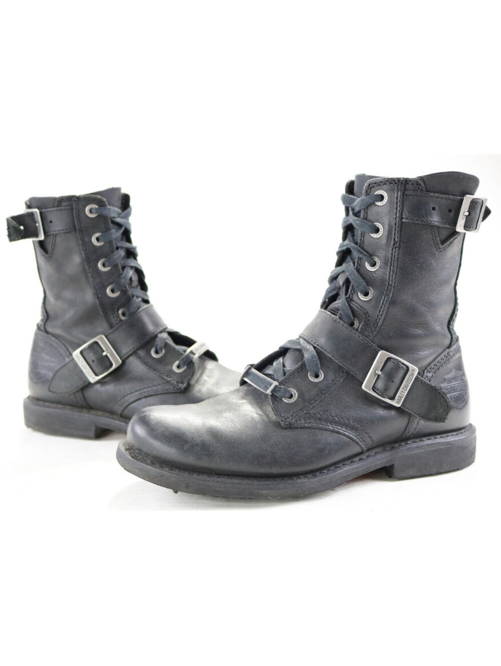 harley davidson boots 9.5 black leather Ranger 8" zip lace ankle buckle slip oil